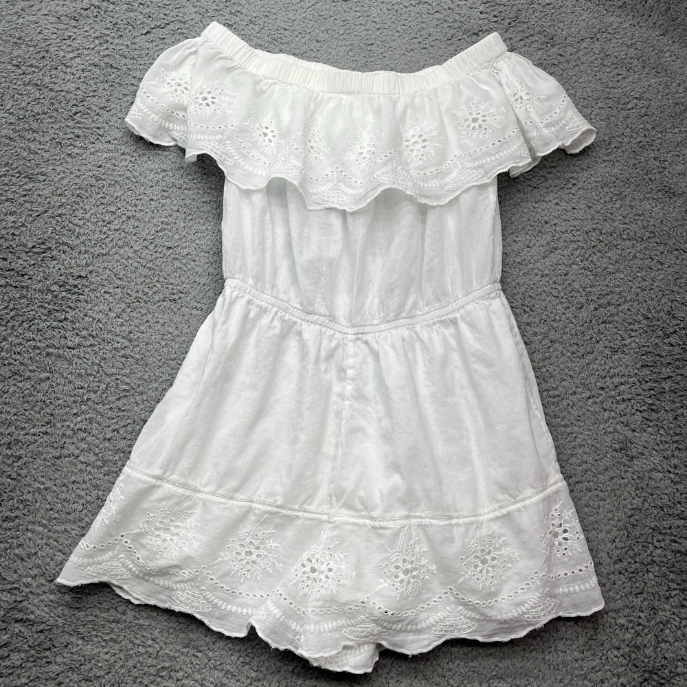 TopShop Off The Shoulder Dress Womens Size 10 White Lace Eyelet Mini Sundress‎